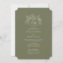 Invitación de boda botánica de oliva y salvia para
