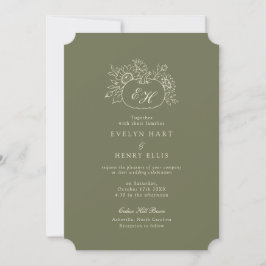 Invitación de boda botánica de oliva y salvia para