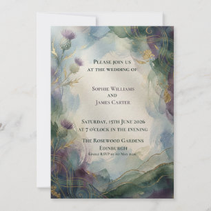 Invitación de boda botánica de oro de cardo escocé