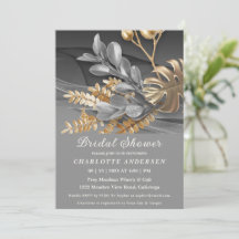 Invitación de boda botánica de oro y plata