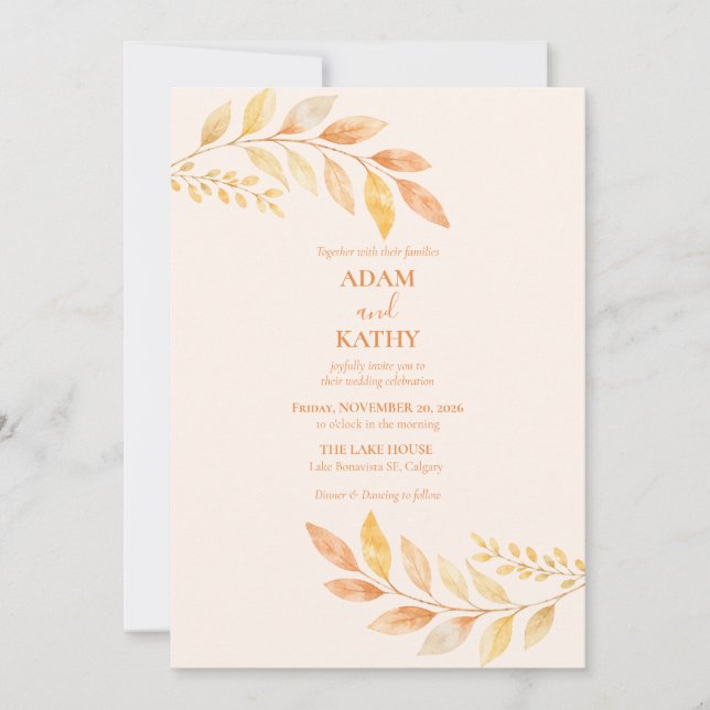 Invitación de boda botánica de otoño rústica (Anverso)