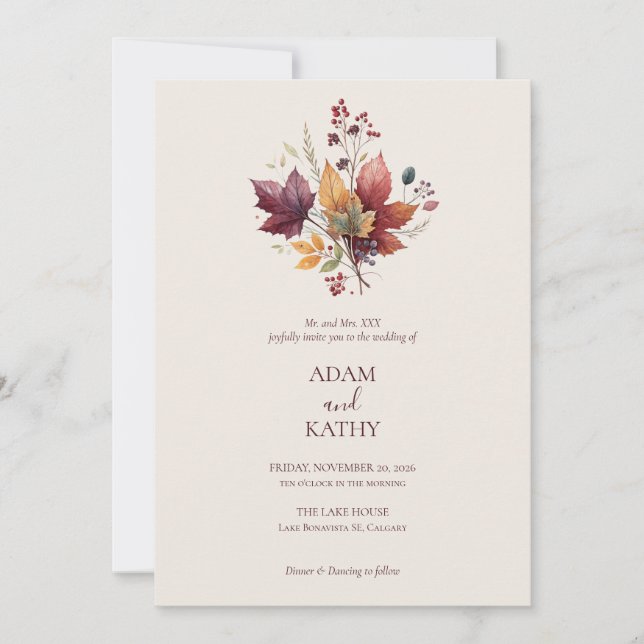 Invitación de Boda Botánica de Otoño Rústica y Ele (Anverso)