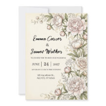 Invitación de boda botánica de peonía sonrosada