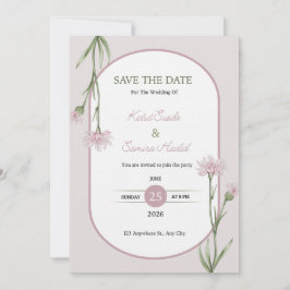 Invitación de boda botánica de rosa suave