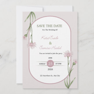 Invitación de boda botánica de rosa suave