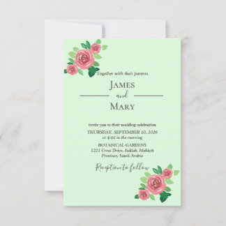 Invitación de boda botánica de rosas rosadas y men