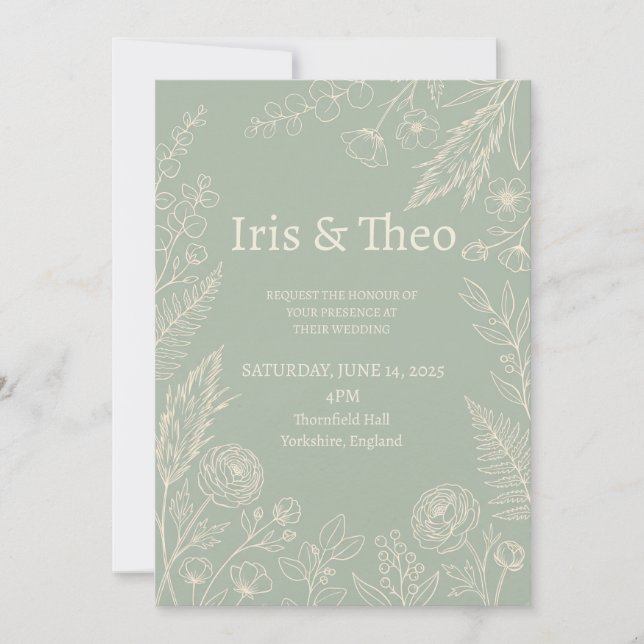 Invitación de boda botánica de salvia (Anverso)