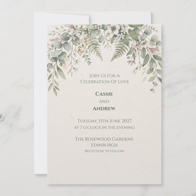 Invitación de boda botánica de salvia suave (Anverso)