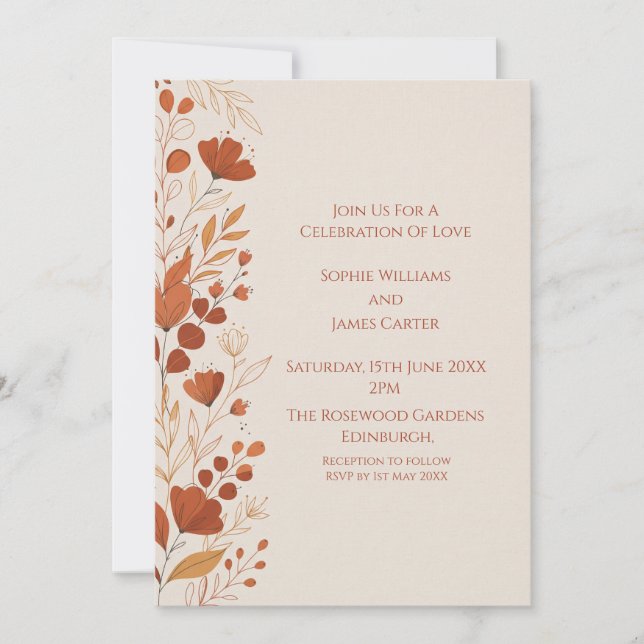 Invitación de Boda Botánica de Terracota (Anverso)