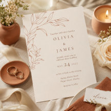 Invitación de boda botánica de terracota marfil