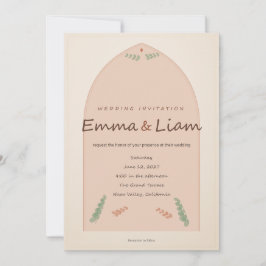 Invitación de boda botánica de terracota minimalis