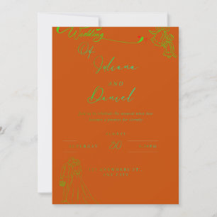 Invitación de boda botánica de terracota y salvia