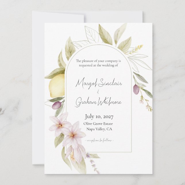 Invitación de boda botánica del olivar (Anverso)