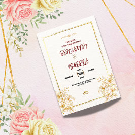 Invitación de boda botánica dorada 