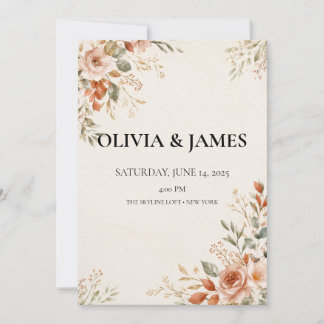Invitación de boda botánica editable en acuarela R