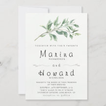 Invitación de boda botánica editable en verde salv