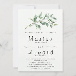 Invitación de boda botánica editable en verde salv