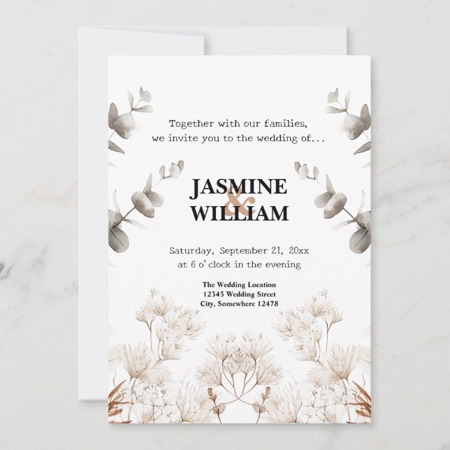 Invitación de Boda Botánica Elegante (Anverso)