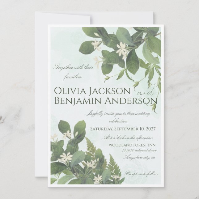 Invitación de boda botánica elegante a mano (Anverso)