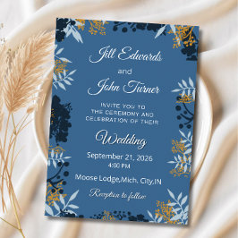 Invitación de boda botánica elegante azul