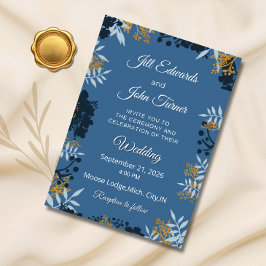 Invitación de boda botánica elegante azul