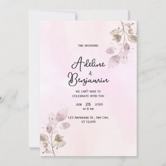 Invitación de boda botánica elegante en rosa polvo
