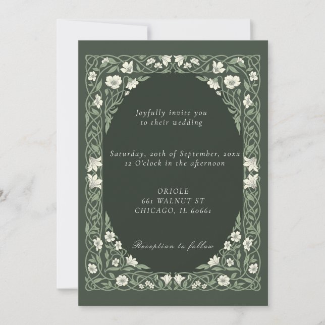 Invitación de Boda Botánica Elegante Tema Verde (Anverso)