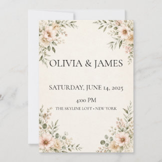 Invitación de boda botánica en acuarela editable
