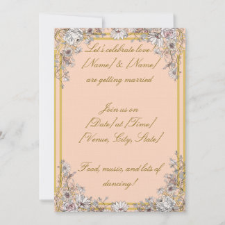 Invitación de boda botánica en melocotón y dorado
