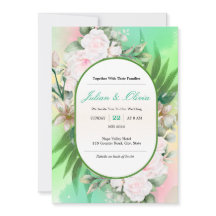 Invitación de boda botánica en verde menta y rosa