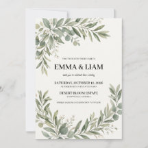 Invitación de boda botánica en verde salvia | Eleg
