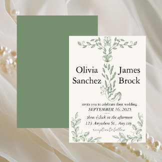 Invitación de boda botánica en verde salvia IMPRES