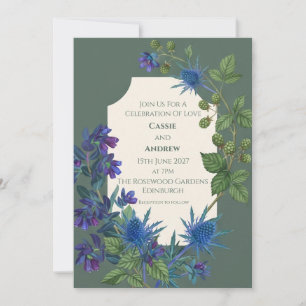 Invitación de boda botánica escocesa de Cardo Azul