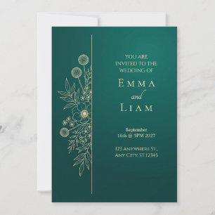 Invitación de boda botánica esmeralda de arte de l