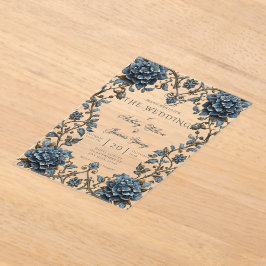 Invitación de boda botánica floral azul elegante