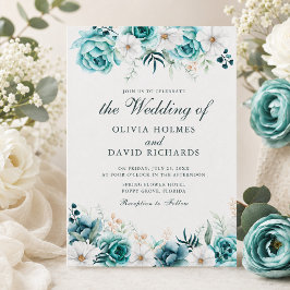 Invitación de boda botánica floral azul moderno