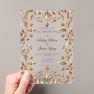 Invitación de boda botánica floral dorada elegante