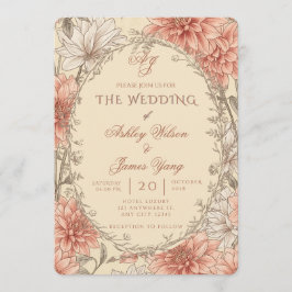 Invitación de Boda Botánica Floral Rosa Elegante