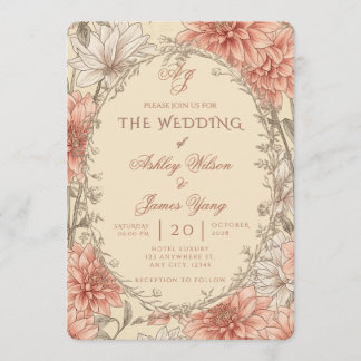 Invitación de Boda Botánica Floral Rosa Elegante