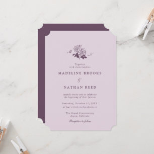 Invitación de boda botánica francesa lila