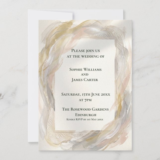 Invitación de boda botánica Gris Plateado (Anverso)