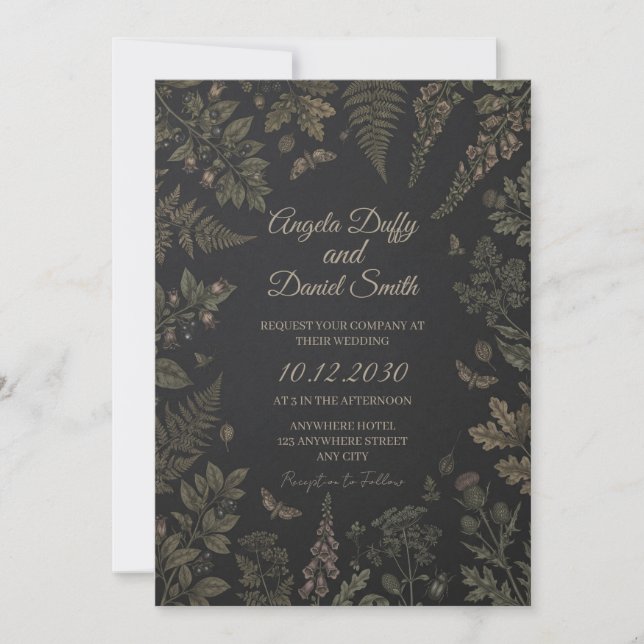 Invitación de boda botánica helecho de bronce (Anverso)