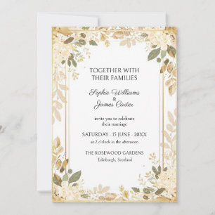 Invitación de boda botánica Marfil Dorado Sage