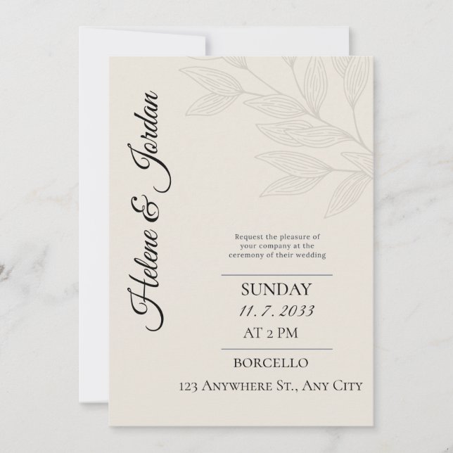 Invitación de boda botánica minimalista (Anverso)