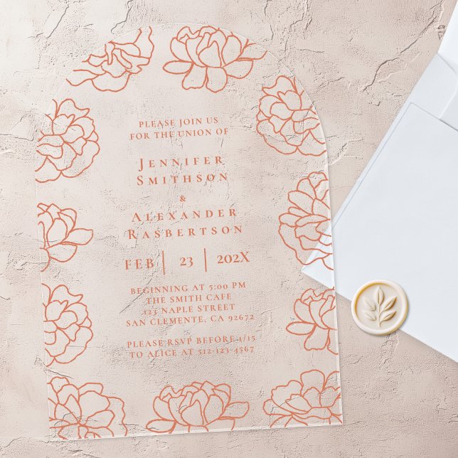 Invitación de boda botánica minimalista roja (Subido por el creador)