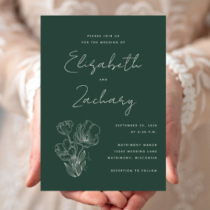 Invitación de boda botánica moderna de color verde