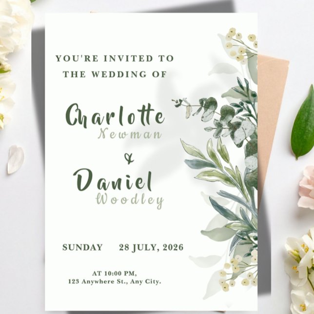 Invitación de boda botánica moderna orgánica (Subido por el creador)