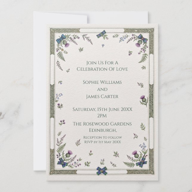 Invitación de Boda Botánica Morada (Anverso)
