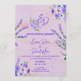 Invitación de boda botánica morada elegante