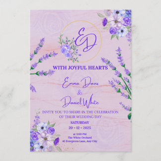 Invitación de boda botánica morada elegante